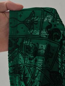 Whyspr High Neck Elastic Flocked Mesh Long Sleeve Dark T-Shirt Fall - Dark Green - View 4