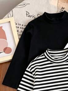 1 RANDOM PCS,Young Boys Striped High Neck Long Sleeve Top Casual Turtleneck T-Shirt,Fall And Winter - Multicolor - View 4