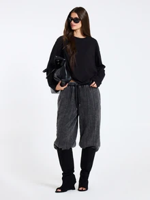 MUSERA Black Cut Out Shredded Back Detail Long Sleeve Top Fall Winter Women Outfit Casual - Black - View 3