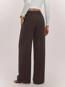 SHEIN Tall 穆斯林女性高身長版棕色百褶寬腿長褲－商務休閒風 - 棕色 - 查看 2