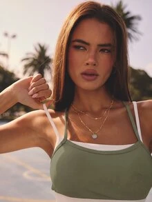 Aralina CONTRAST HEM AND WAIST DOUBLE CROP AND SHORT SET - Army Green - View 3