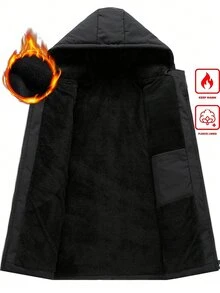 Manfinity Homme 男士純色長袖拉鍊休閒保守連帽冬季夾克 度假俱樂部黑色 - 黑色 - 查看 3