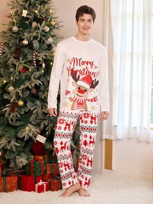 CoupledUp Men's Christmas Reindeer Print Long Sleeve Casual Loungewear Set - Multicolor - View 1