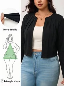 Truni Plus-Size Women's Casual Black Knit Cardigan, Suitable For Daily Commuting Pear Body,Triangle Body - Black - View 1