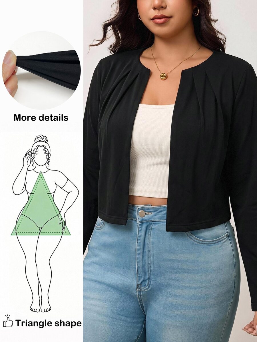 Truni Plus-Size Women's Casual Black Knit Cardigan, Suitable For Daily Commuting Pear Body,Triangle Body - Black - View 1