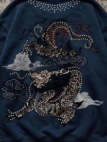 SHEIN EZwear 秋季新品個性化東方元素 Y2K 龍圖案女款字母印花長袖休閒套頭衛衣，適合日常通勤、約會、聚會、秋冬/夏季、派對、婚禮、海灘、畢業典禮等場合，優雅休閒，適合出遊、Y2K 風格、音樂節等場景 - 彩色 - 查看 6