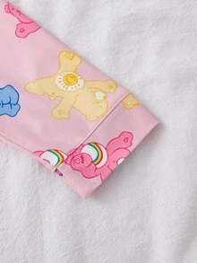 SHEIN X Care Bears GraphicGems 秋冬粉色少女聯名印花可愛卡通彩色熊圖案柔軟舒適阻燃面料領口長袖褲子2件套居家服 - 粉色 - 查看 6