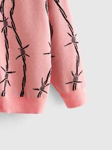 ROMWE Dark Gothic Halloween Thorn Jacquard Loose Open Front Cardigan - Pink - View 4