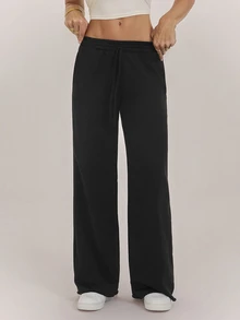 SHEIN Tall بنطال رياضي نسائي كاجوال بلون موحد وساق واسعة 2 قطعة - متعدد الألوان - مشاهدة 3