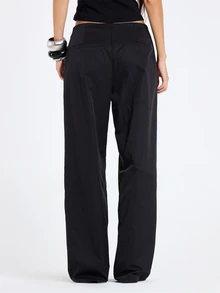 MUSERA Black Low Rise Pleated Trousers Fall Winter Women Outfit Casual - Black - View 4