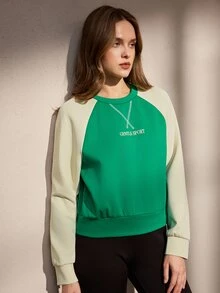 Nima Coro Women's Letter Pattern Colorblock Casual Everyday Long Sleeve Sweatshirt - Green - View 7