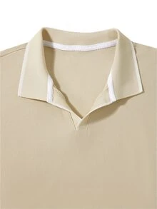 Calvornis 男士純色商務休閒羅紋領短袖 Polo 衫，適合丈夫、男友的日常禮物，萬聖節、聖誕節、新年 - 杏色 - 查看 5