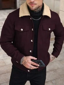 Manfinity CasualCool Men's Colorblock Casual Daily Wear Overcoat - Burgundy - View 6