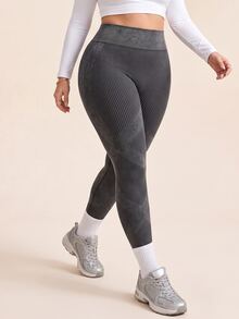 SHEIN Plus Size Women's High Waist Butt Lifting Sports Leggings - Black - View 5