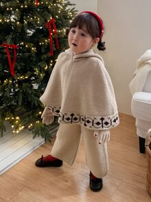 DAZY Infant/Toddler (Girl) Solid Color Casual Autumn/Winter 2 Pieces Hooded Sweater Set - Apricot - View 4