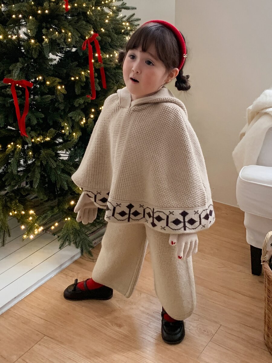 DAZY Infant/Toddler (Girl) Solid Color Casual Autumn/Winter 2 Pieces Hooded Sweater Set - Apricot - View 1