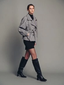 MOTF PREMIUM WOMEN'S BUTTON POCKET TWEED OVERCOAT - Black - View 4