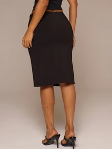 MUSERA ESSENTIALS Black Slinky Low Rise Midi Skirt Autumn Winter Night Out Halloween Day To Eve - Black - View 4