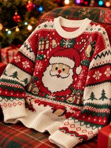 SHEIN Women's Autumn/Winter Casual Christmas Pattern Crew Neck Long Sleeve Knit Pullover Sweater - Multicolor - View 7