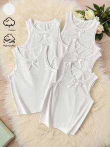 Tween Girl Bow Decor Casual Daily Wear Top - White - View 1