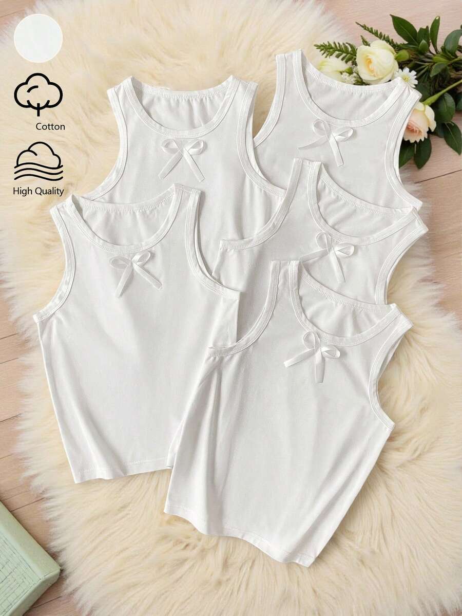 Tween Girl Bow Decor Casual Daily Wear Top - White - View 1