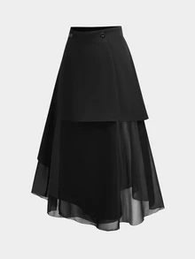 Sweetra Weetra Women's Fashion High-End Elegant Design Mesh Patchwork Black Flowy A-Line Skirt - Black - View 3