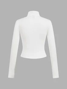 SHEIN EZwear 3件裝休閒極簡風黑色、灰色、白色針織拉鍊長袖女款T恤，適合秋冬穿著 - 彩色 - 查看 5