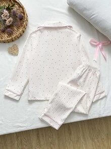 Girls' Elegant Beautiful White & Pink Heart Pattern Casual Comfortable Long Sleeve Pants 2 Pieces Loungewear Set - White - View 2