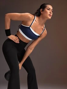 Powerista Women's Blue + White Colorblock Sports Bra With Double Shoulder Straps - Blue - View 6
