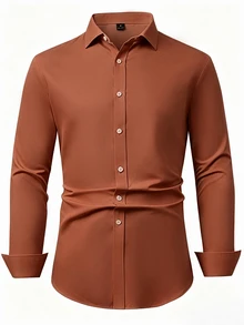 Manfinity Mode Men's Light Blue Business Casual Long Sleeve Versatile Shirt - Brown - View 3