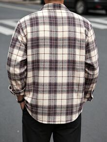 EGENSIO 大尺碼男士格紋休閒日常穿著襯衫 - 咖啡棕 - 查看 2