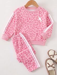 Infant Girls Round Neck Long Sleeve Pullover Sweatshirt + Straight Leg Sweatpants - Multicolor - View 5