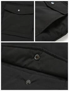 Manfinity Homme 男士純色長袖拉鍊休閒保守連帽冬季夾克 度假俱樂部黑色 - 黑色 - 查看 4