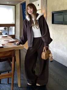 DAZY Women's Solid Color Long Sleeve 2 Pieces Set, Autumn/Winter - Coffee Brown - View 5