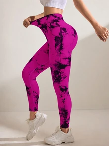 SHEIN 女款高腰印花運動緊身褲 - 玫紅色 - 查看 5