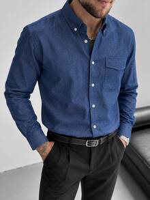 TONEVAULT Men's Casual Long Sleeve Shirt, Tencel Denim Fabric, All Season, Suitable For Formal Occasions And Office Commute - Blue - View 5