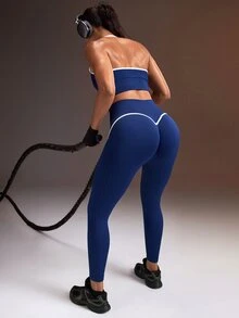 Powerista سروال ضيق نسائي أزرق وأبيض بدون خياطة بطول 9/10 - ازرق وابيض - مشاهدة 3