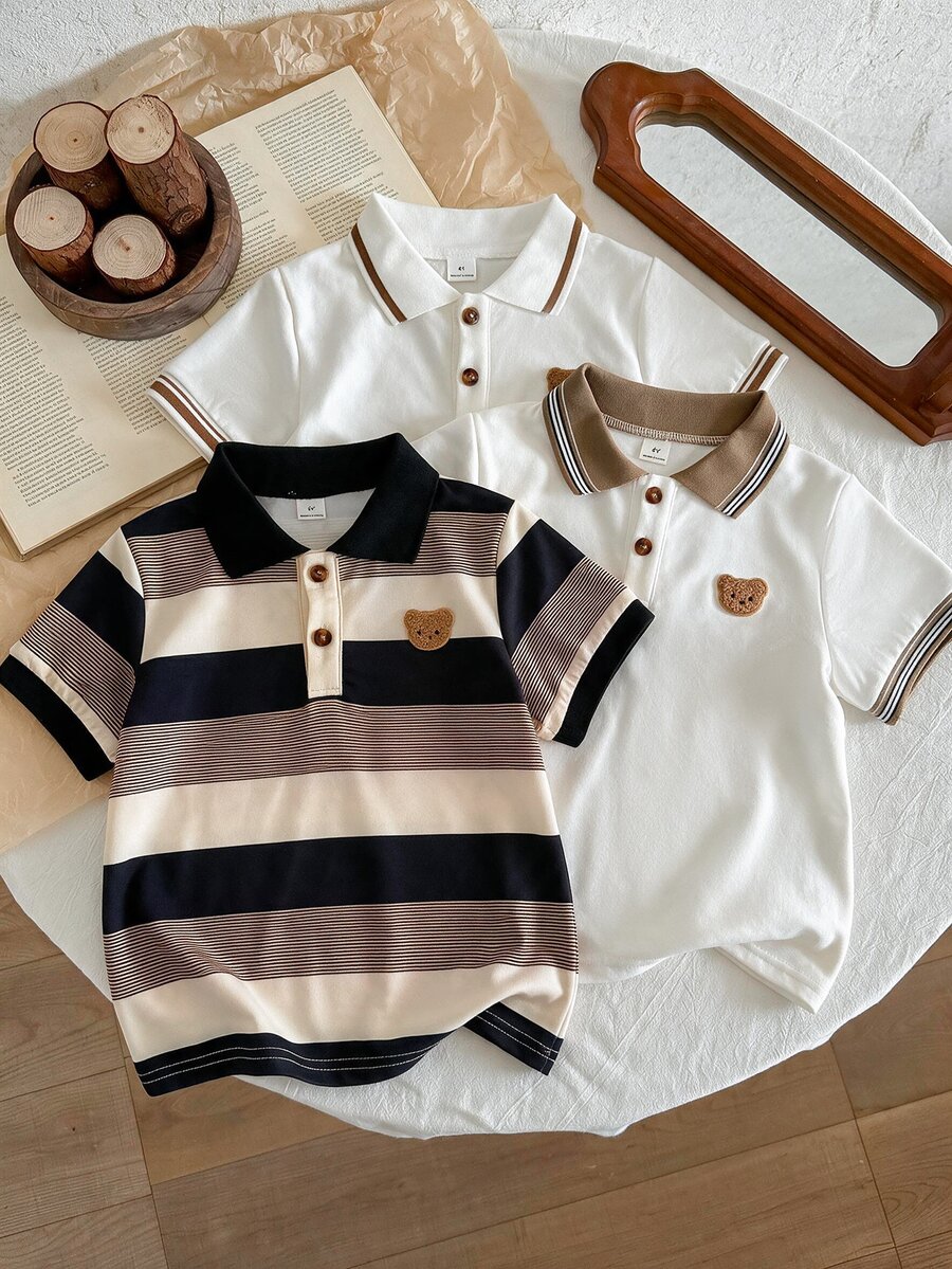 SHEIN 男童休閒3件套 Polo 衫,波希米亞風舒適開學季套裝,適合畢業典禮、婚禮、生日派對,舒適夏季穿搭 - 彩色 - 查看 1