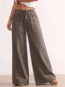 Bohemela Plus Size Fashion Street Drawstring Waist Loose Fit Jeans - Brown - View 6