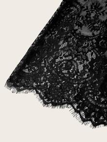 Shapeblank Plus Size Romantic Lace Patchwork Dress, Suitable For Graduation Ceremony, Birthday Party, Elegant And Noble Style, Autumn Outfit - Black - View 7