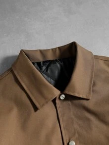 Manfinity Roghcode Men's Button Quilted Pocket Long Sleeve Jacket - Brown - View 8