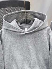 SHEIN 青少年男孩休閒寬鬆舒適百搭純色運動衫，秋冬女款衣物 - 灰色 - 查看 6