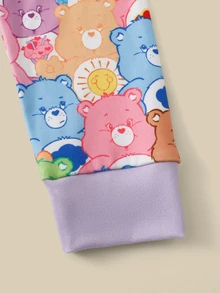 SHEIN X Care Bears GraphicGems 2件組秋冬少女聯名可愛卡通彩色彩虹熊印花柔軟舒適貼身高彈薄款圓領套頭長袖長褲家居服套裝 - 紫色 - 查看 5