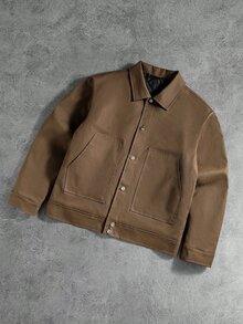 Manfinity Roghcode Men's Button Quilted Pocket Long Sleeve Jacket - Brown - View 5