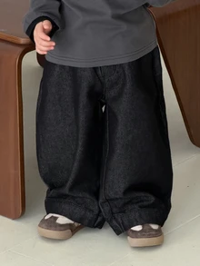 DAZY Infant/Toddler (Boy) Loose Casual Washed Wide Leg Korean Style Denim Pants - Black - View 1