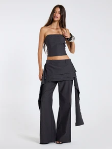 MUSERA Black Bandeau Strapless Top Fall Winter Women Outfit Casual - Dark Grey - View 4