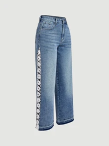 SHEIN PETITE Women's Casual Daily Denim Jeans With Pockets And Buttons - Blue - View 2