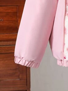 SHEIN 1pc Young Girl Winter Young Girl Young Girl New Pink Floral Thermal Lined Zipper With Elastic Waist And Hood, Thickened - Pink - View 6