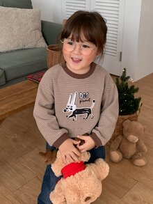 DAZY Infant/Toddler (Girl) Round Neck Striped Long Sleeve Autumn/Winter Sweatshirt - Coffee Brown - View 7