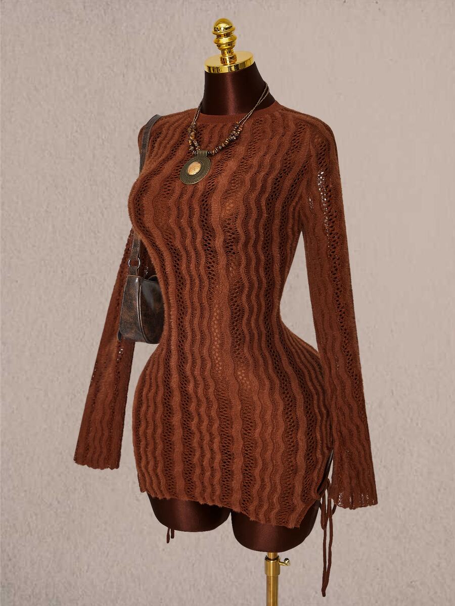 Amplova Women's Fashionable Daily Knit Backless Dress - Brown - View 1